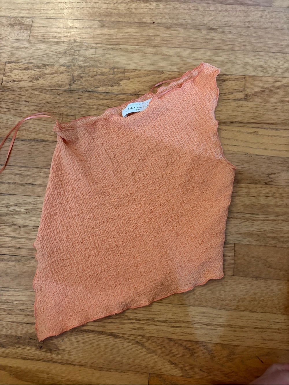 American threads One-Shoulder Textured Crop Top - orange, size small